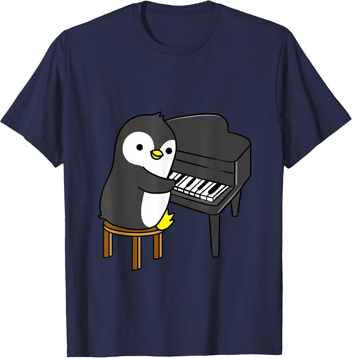 Penguin Playing Piano T-Shirt - Navy Blue