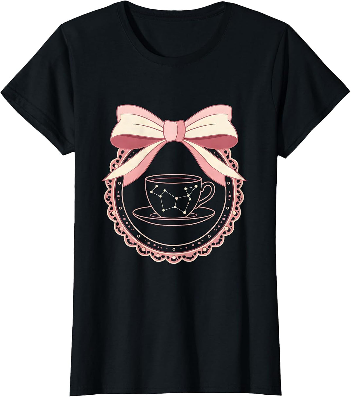 Women's Coffee Cup Constellation Star Map Graphic T-Shirt - Black