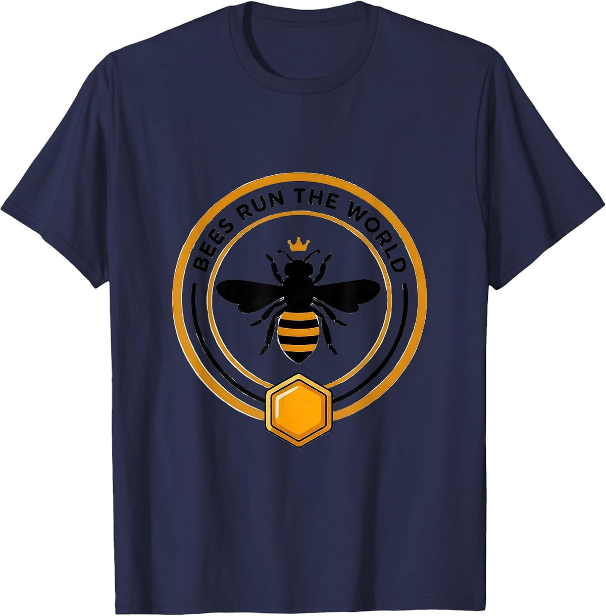 Men's Bees Run The World Bee Lover Design T-Shirt - Navy Blue