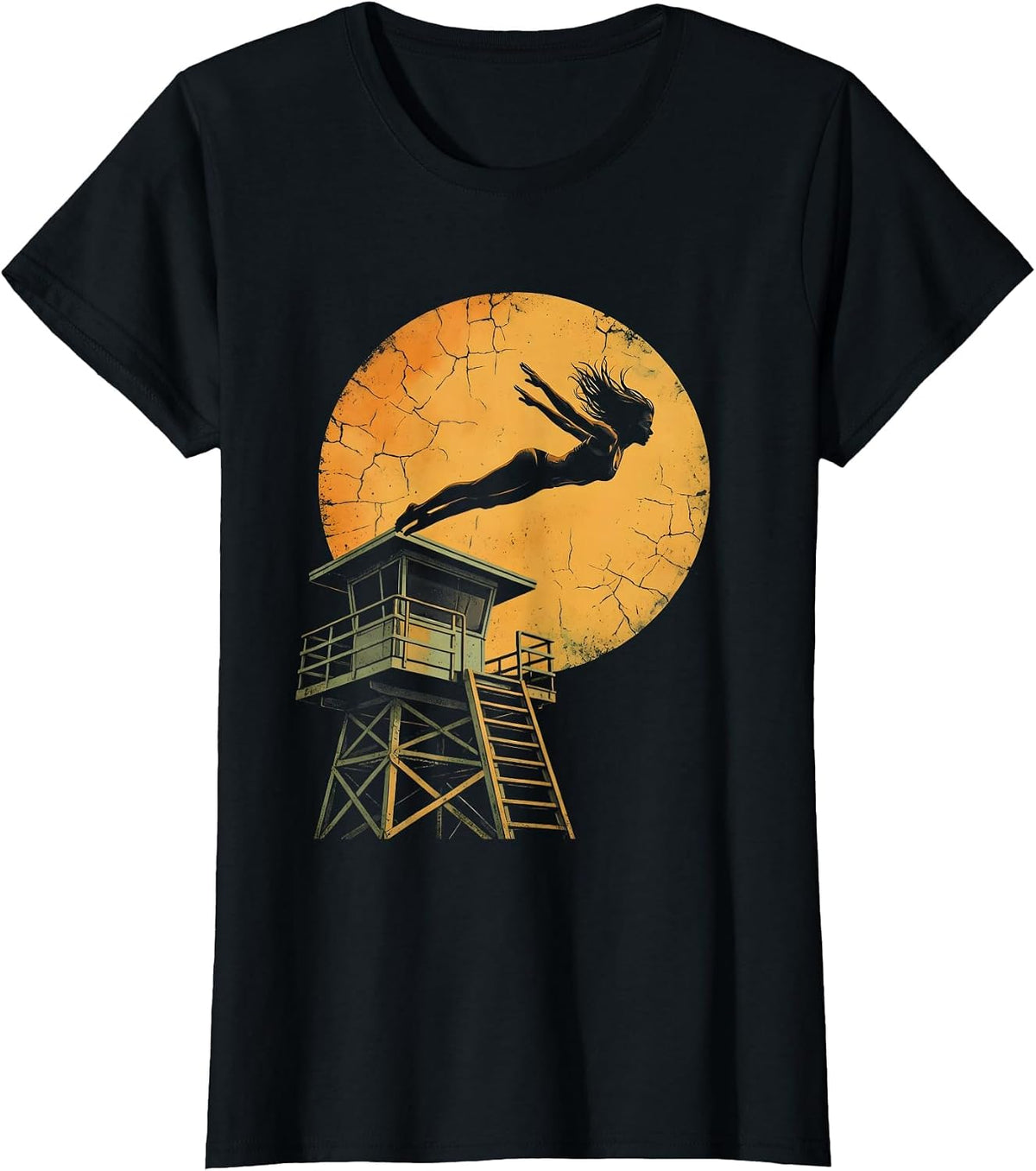 Labor Day Lifeguard Diving Tower Graphic T-Shirt - Black