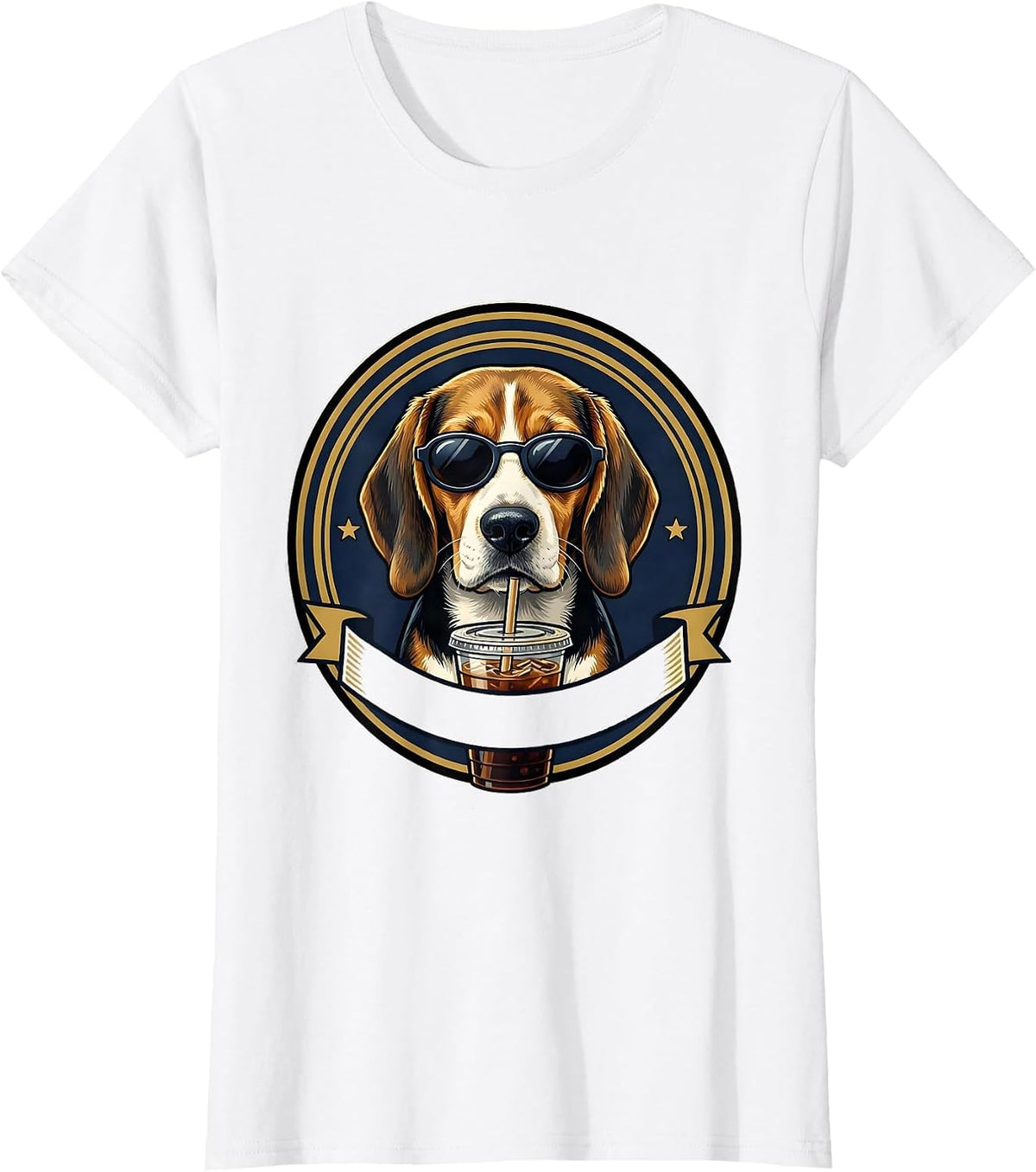 Women's Beagle Iced Coffee Emblem Funny Dog Lover Meme T-Shirt - White