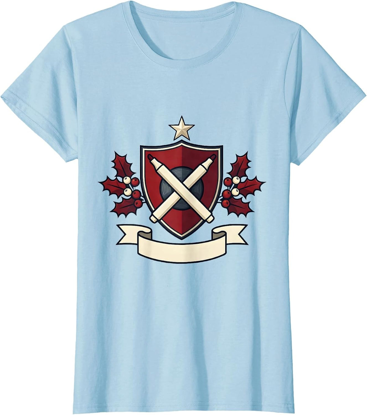 Radiology Tech Shield Crest Christmas Skeleton Humor T-Shirt - Baby Blue
