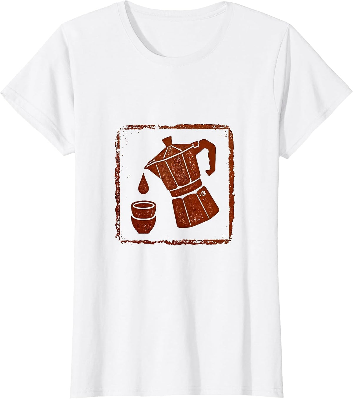 Women's Stamped Coffee Percolator Rubber Stamp Vintage Gift T-Shirt - White