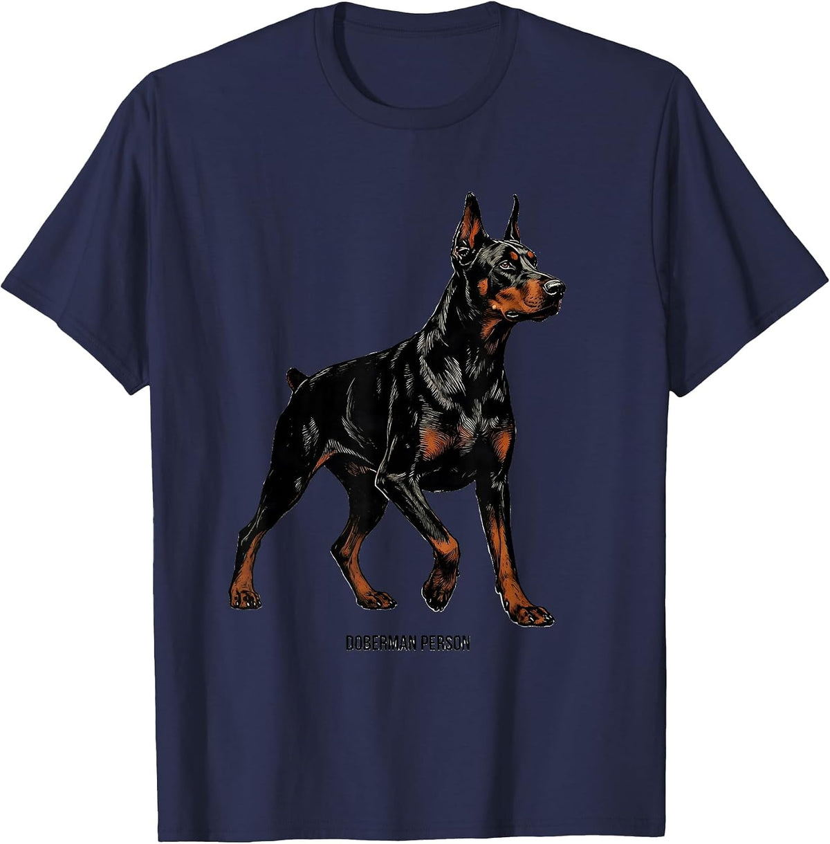Men's Doberman Person Dobie Mom Dad Dog Lover Linocut T-Shirt - Navy Blue