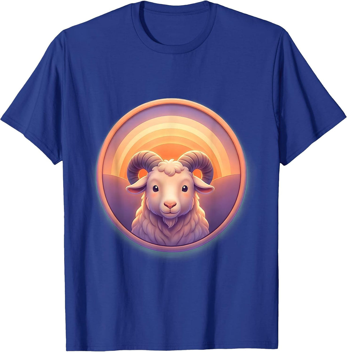 Men's Long-Horned Goat Silhouette Sunset Graphic T-Shirt - Royal Blue