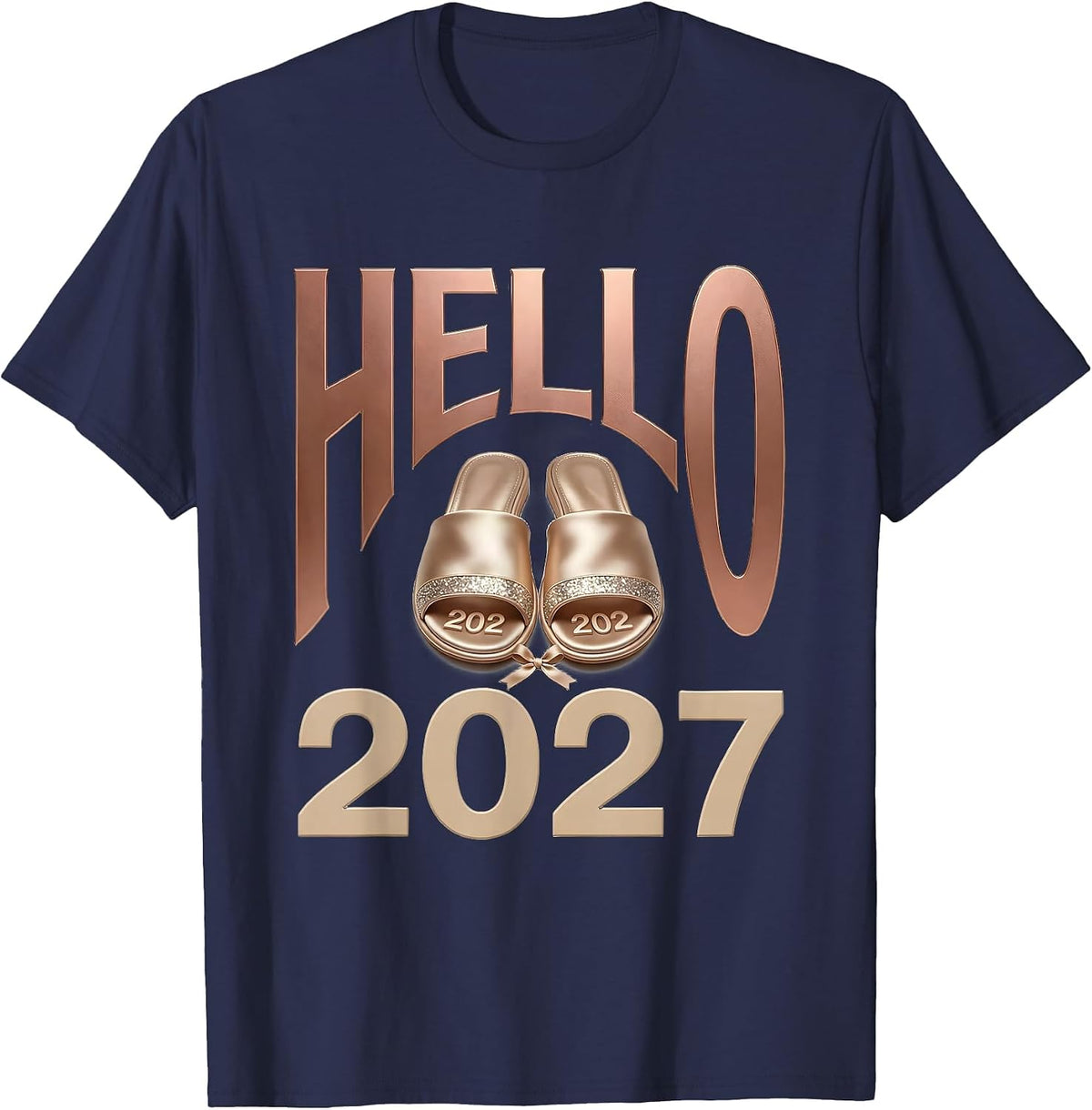 Hello, 2027 Playful Festive New Year's Eve Party Top T-Shirt - Navy Blue