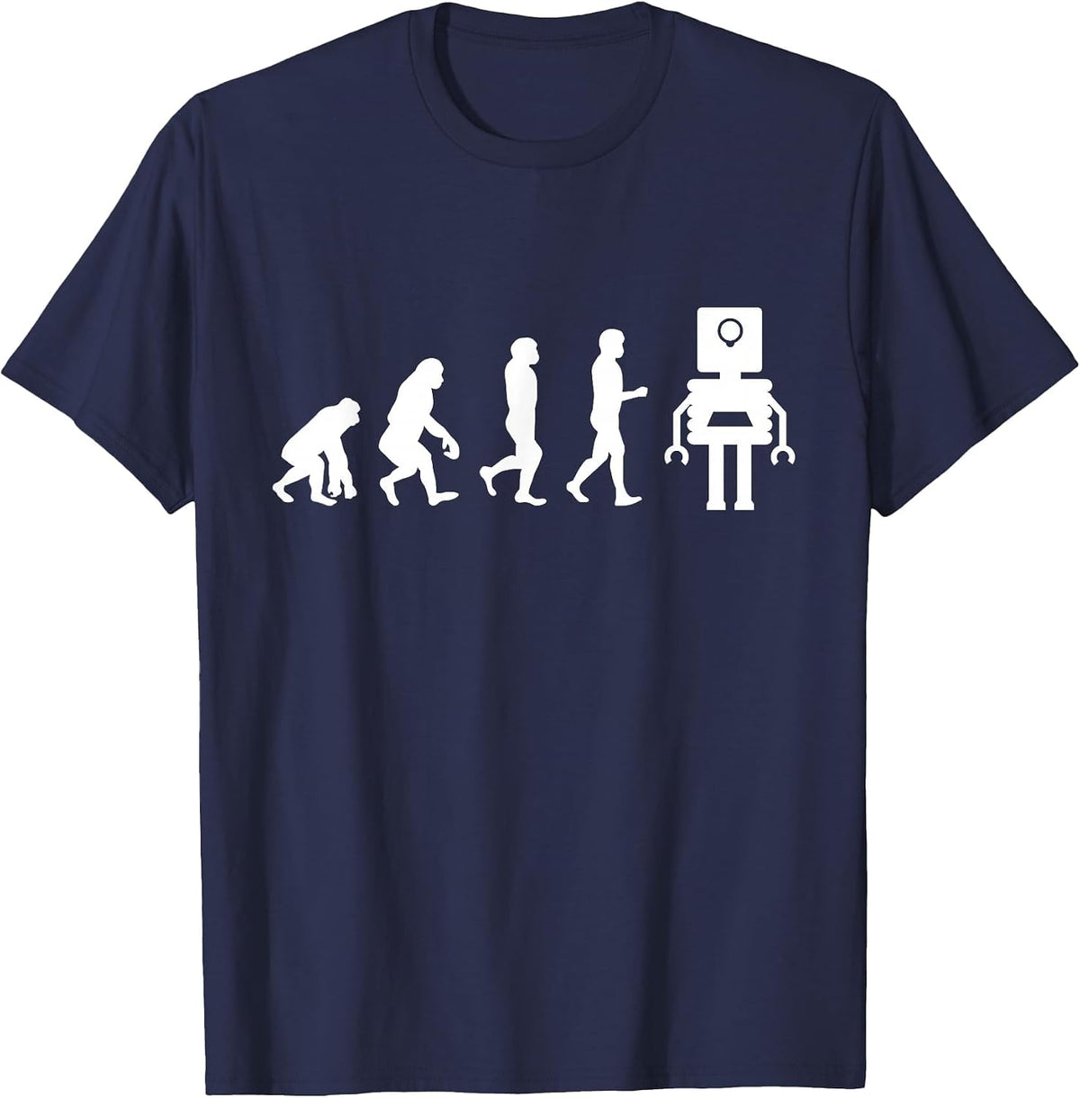 Funny Robotic Machine Learning AI Evolution Robot T-Shirt - Navy Blue