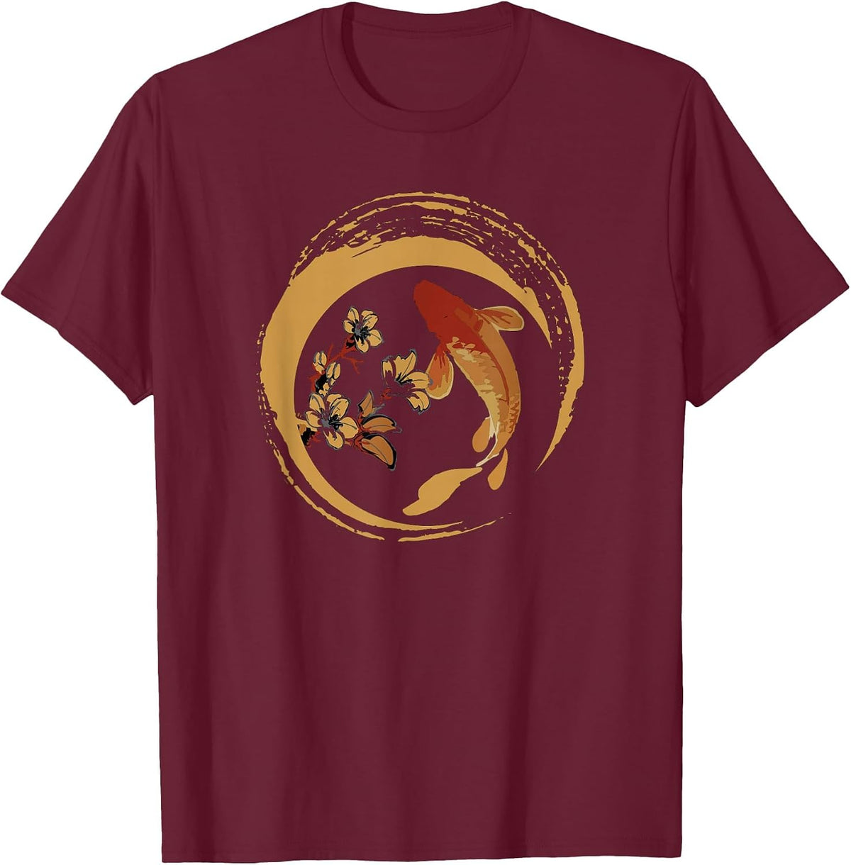 Koi Fish Japanese Koi Carp Cherry Blossom Sakura Nishikigoi T-Shirt - Burgundy