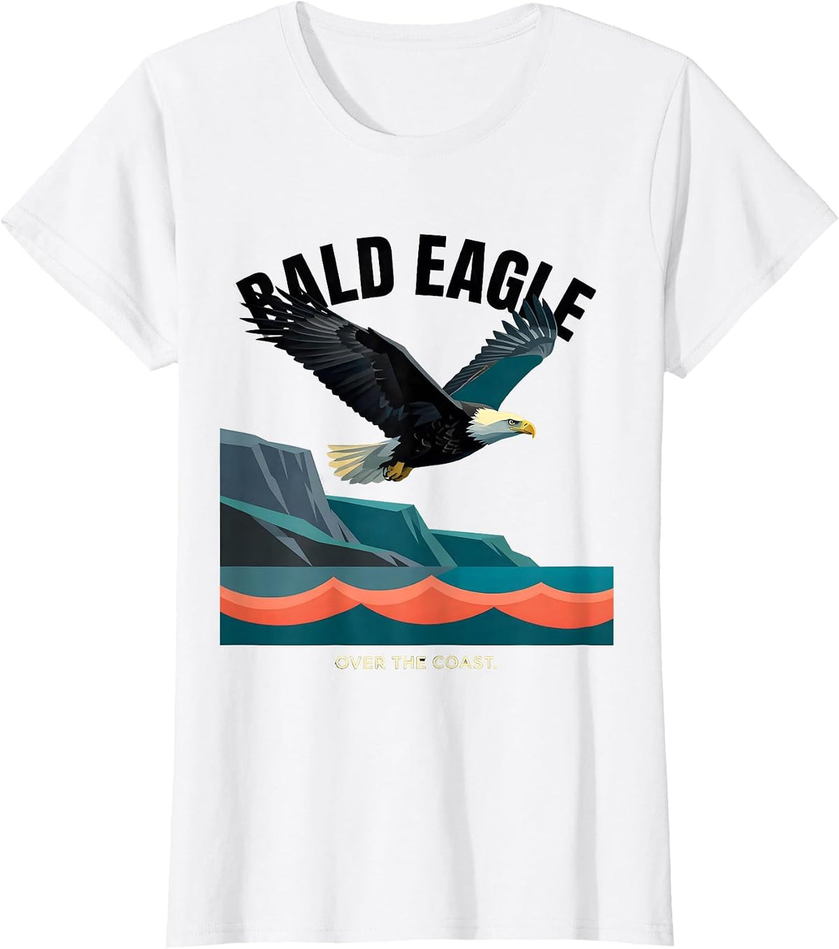 Bald Eagle Over The Coast Flat Vector Nature Wildlife T-Shirt - White
