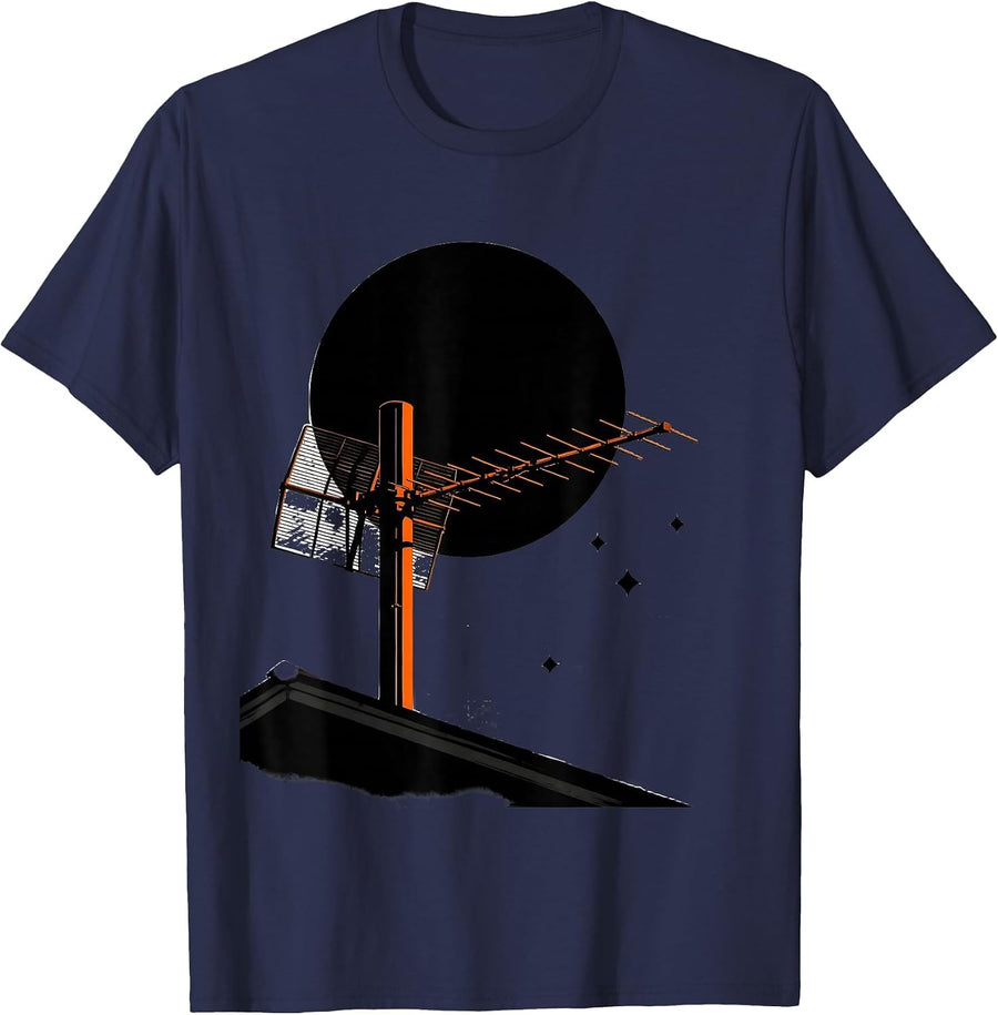 Moon Antenna Brutalist Space Astronomy Graphic T-Shirt - Navy Blue