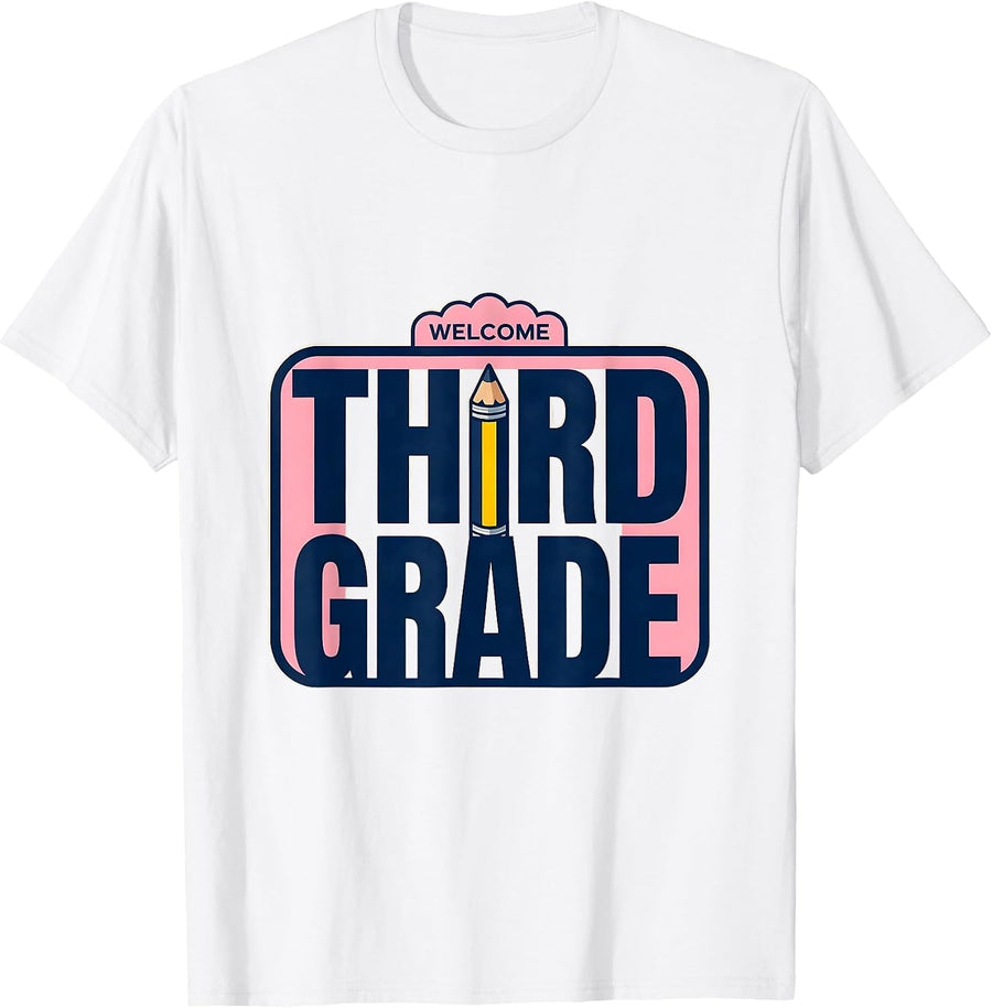 Men's Welcome Third Grade Cute Pencil Back to School Teacher Kids T-Shirt - White