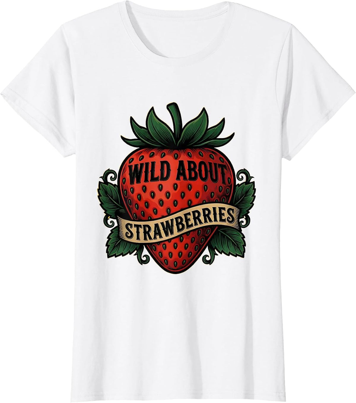 Women's Wild About Strawberries Fruit Lover Design T-Shirt - White