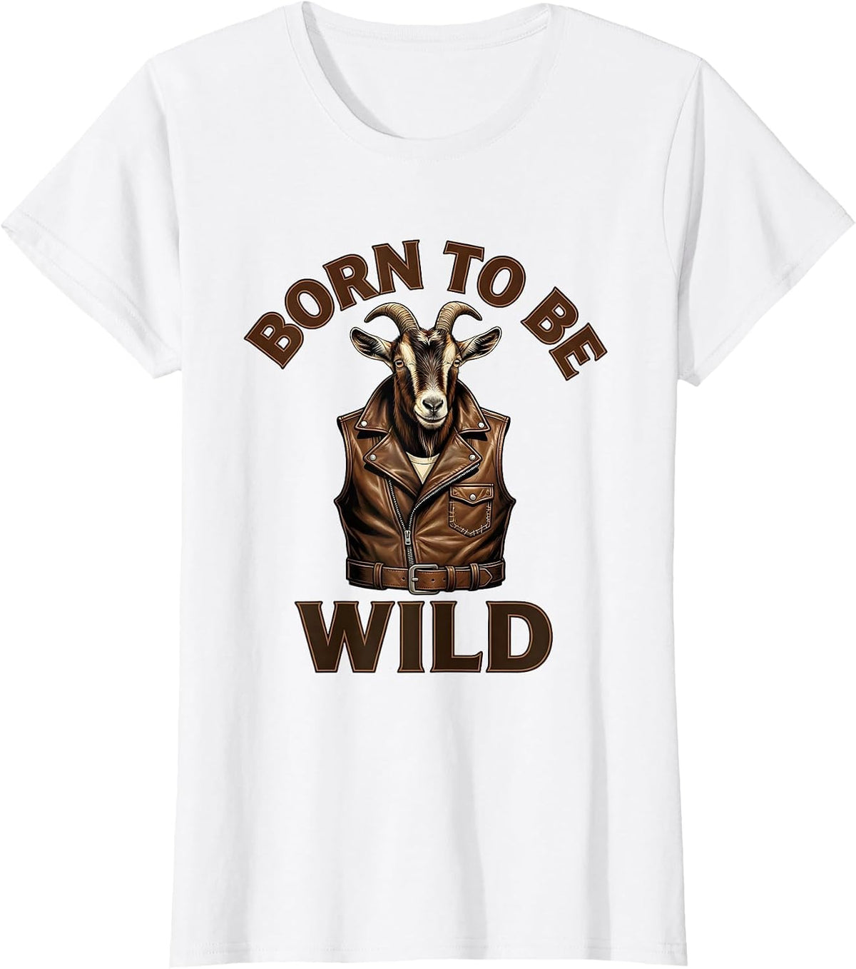 Born to Be Wild Goat Graphic Design T-Shirt - White