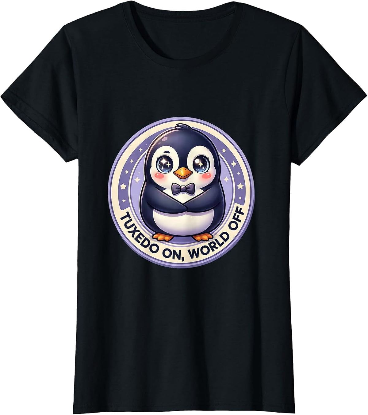 Tuxedo On World Off Funny Penguin Design T-Shirt - Black