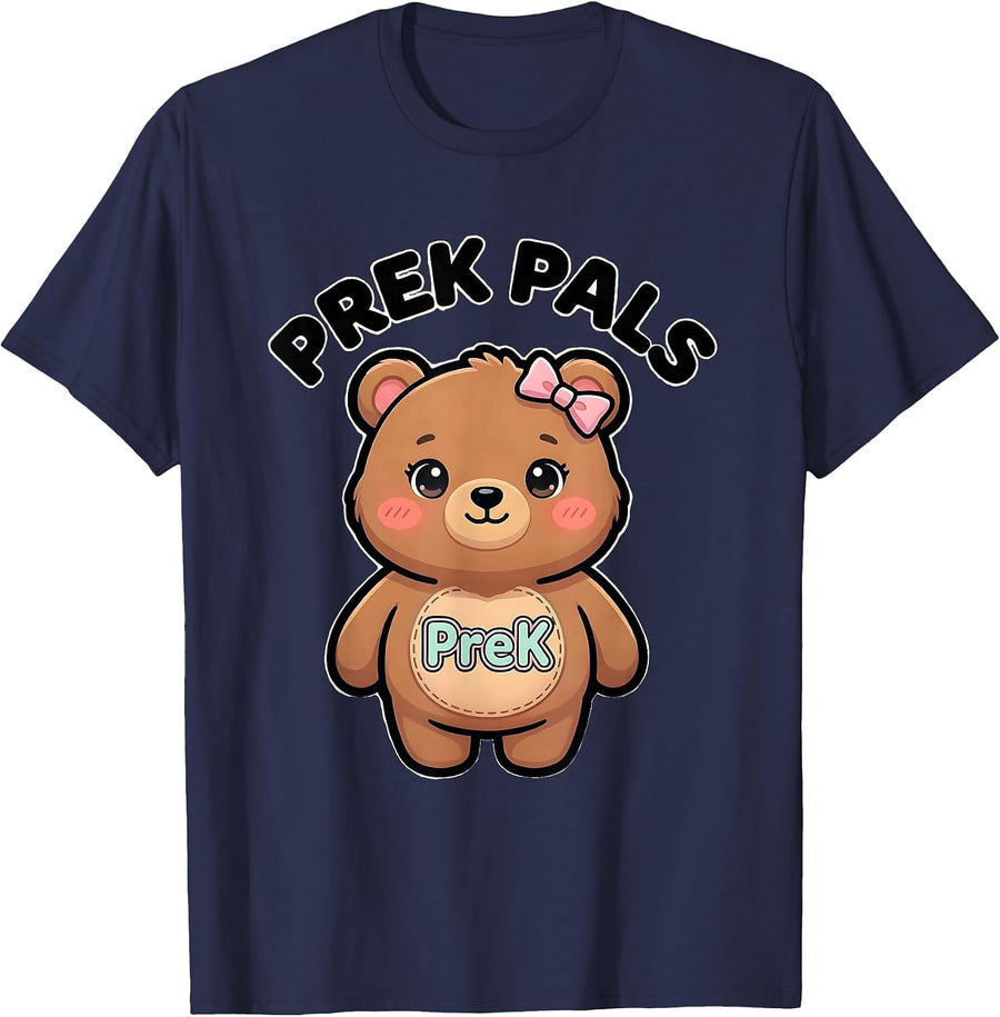 PreK Pals Cute Kawaii Preschool Teacher Girl Back To School T-Shirt - Navy Blue