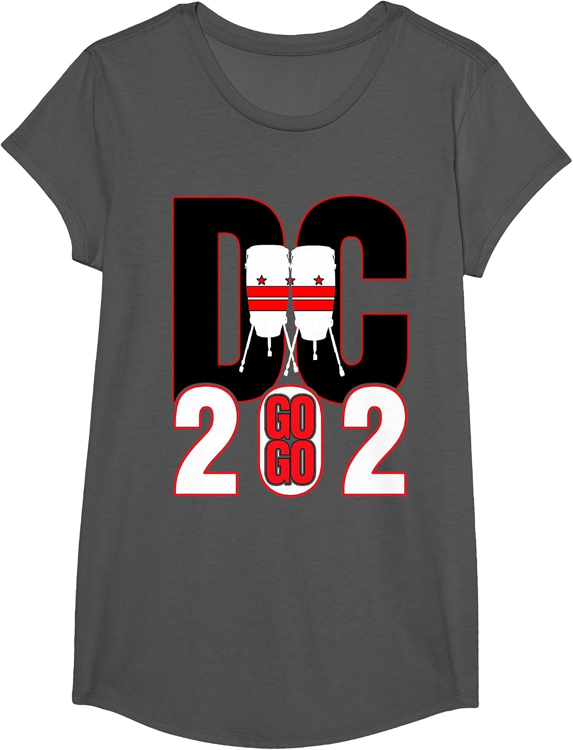 Washington DC Nations Capitol Conga Drums Go Go Music 202 T-Shirt - Girls Asphalt Grey