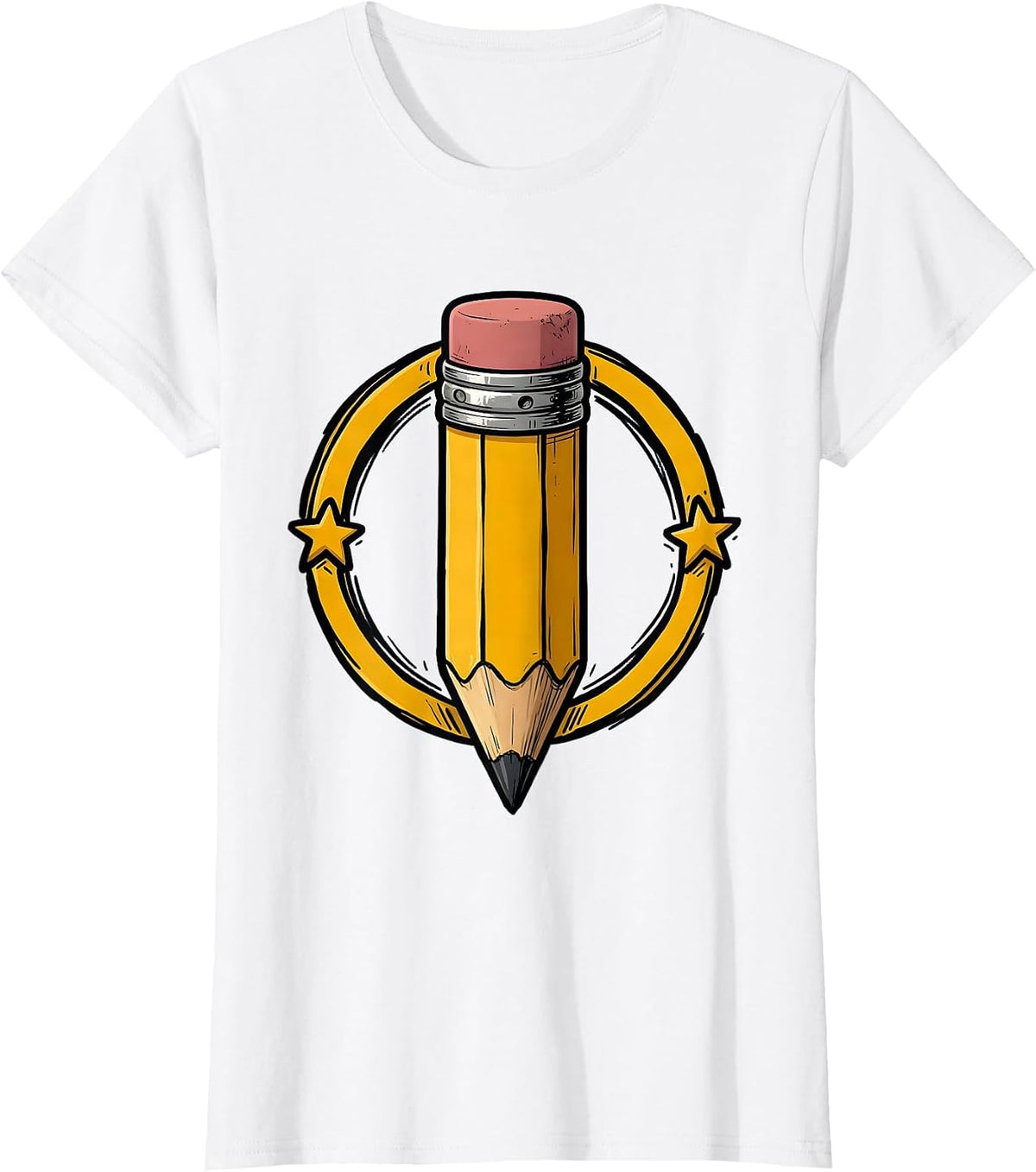 Women's Worn Eraser Pencil Preschool Teacher Graphic T-Shirt - White