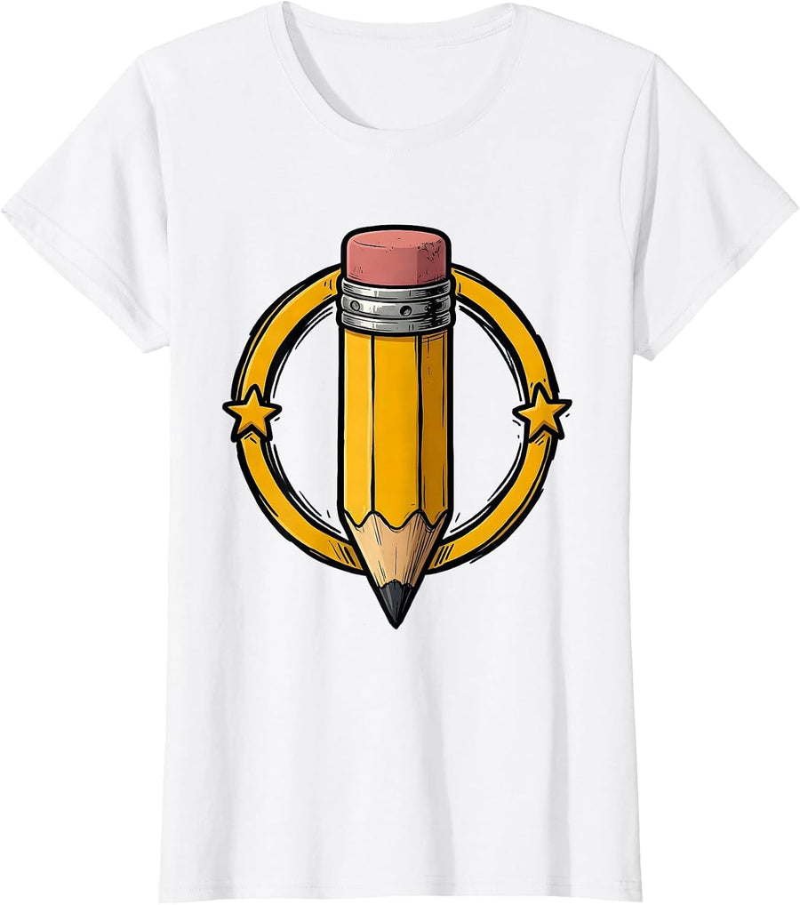 Women's Worn Eraser Pencil Preschool Teacher Graphic T-Shirt - White