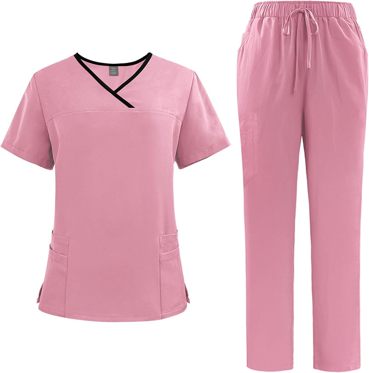 Scrubs for Women Split Suit V-Neck Top Jogging Pants with 4 Pockets Quick Drying Medical Nursing Uniforms DK51 - Pink