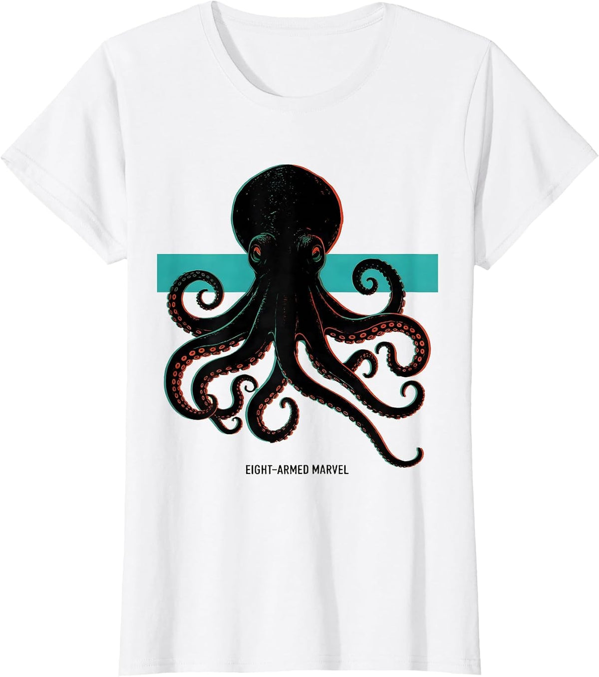 Eight-Armed Marvel Screenprint Poster Octopus Lover Ocean T-Shirt - White