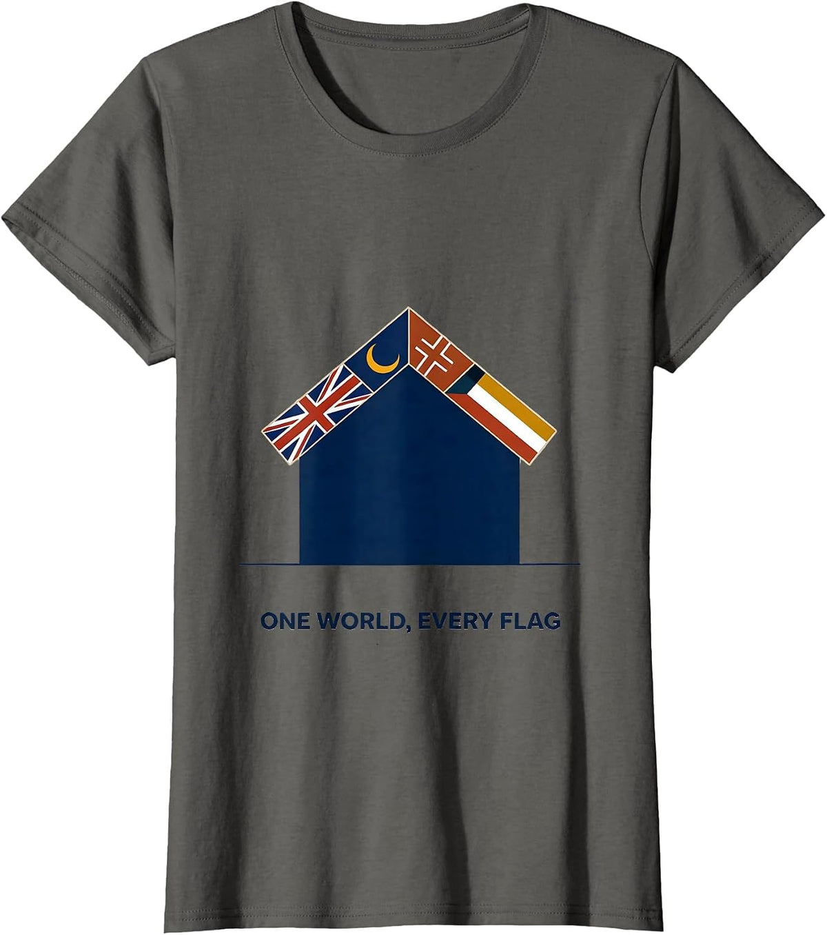 Women's One World Every Flag Editorial Conceptual Geography Lover T-Shirt - Asphalt Grey