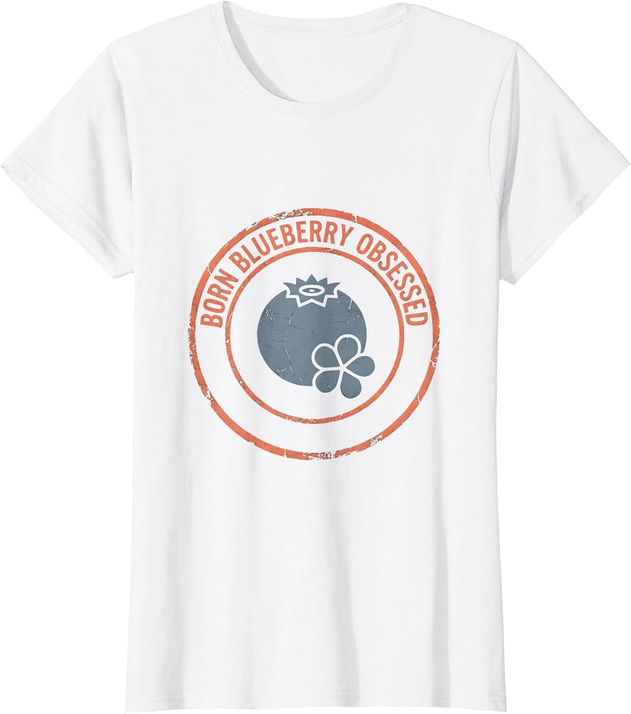 Women's Born Blueberry Obsessed Red White Blue Design T-Shirt - White