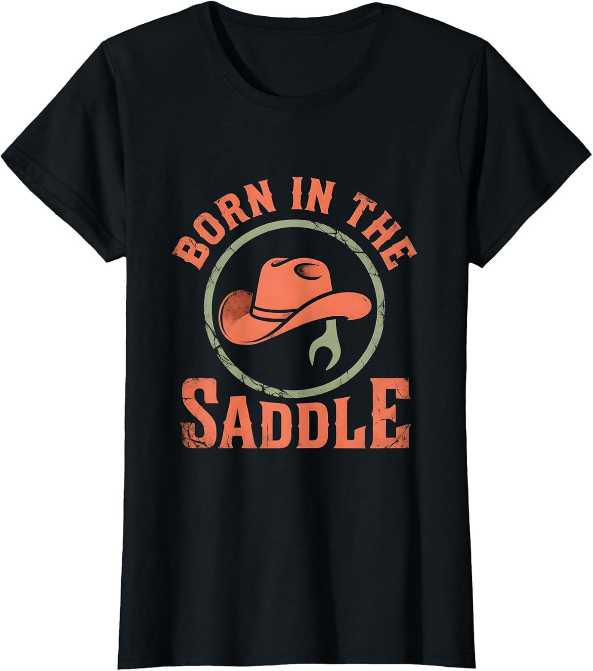 Born in the Saddle Western Cowgirl Design T-Shirt - Black