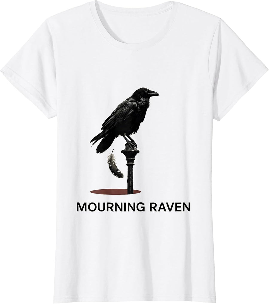 Women's Mourning Raven Minimalist Gothic Raven Lover Vintage T-Shirt - White