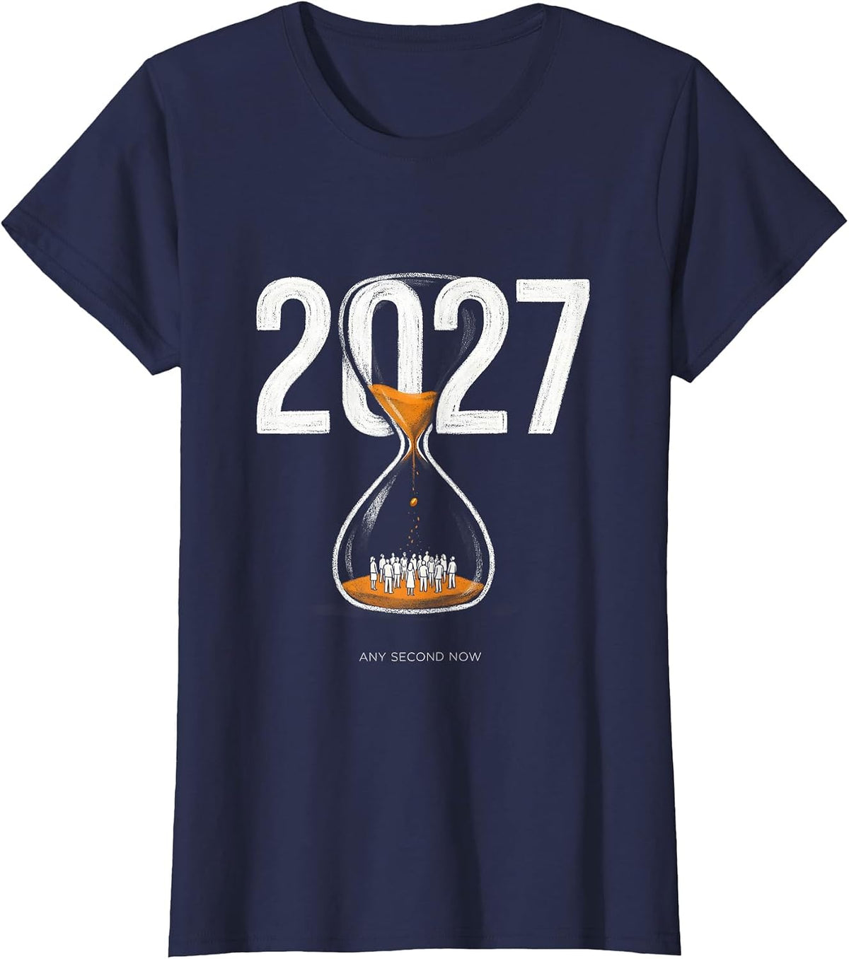 Women's 2027 Any Second Now Editorial Conceptual New Year Party T-Shirt - Navy Blue