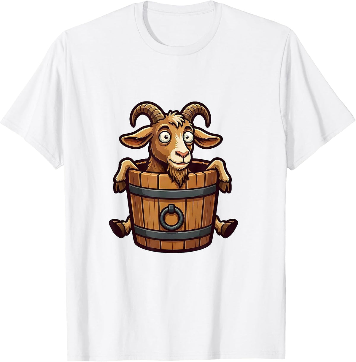 Men's Derpy Goat Stuck in a Bucket Funny Illustration T-Shirt - White