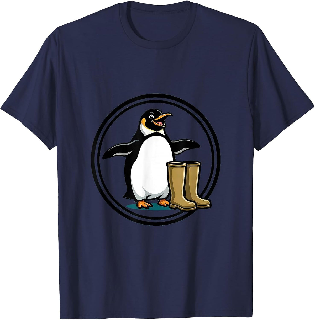 Penguin Waddling by Zookeeper Boots Design T-Shirt - Navy Blue