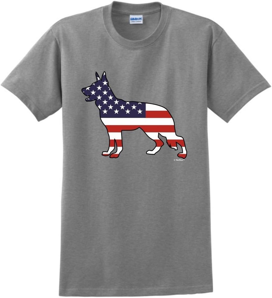 ThisWear Patriotic Dog Gift German Shepherd American Flag T-Shirt - Sport Grey