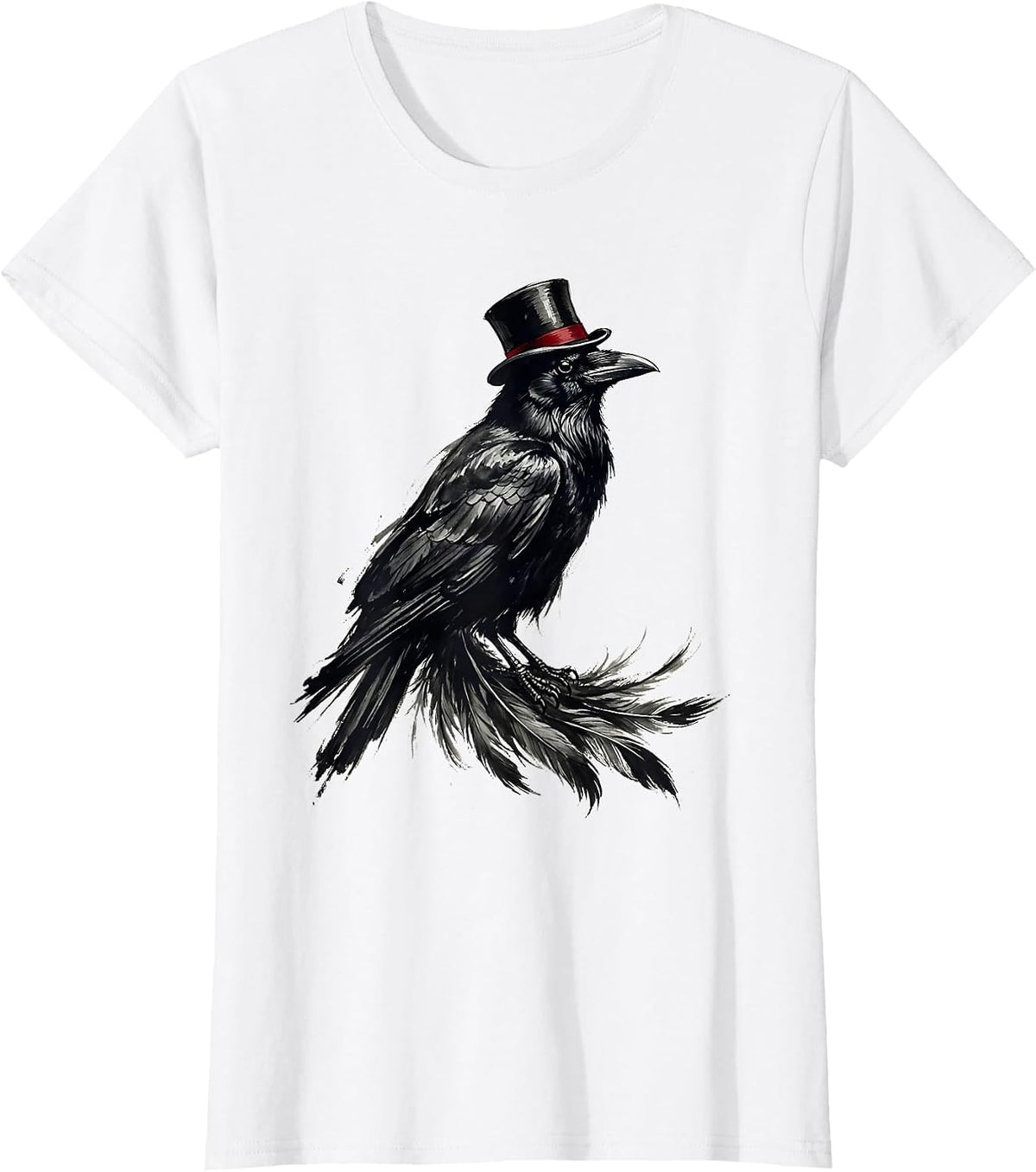 Dapper Crow in a Top Hat Illustration T-Shirt - White