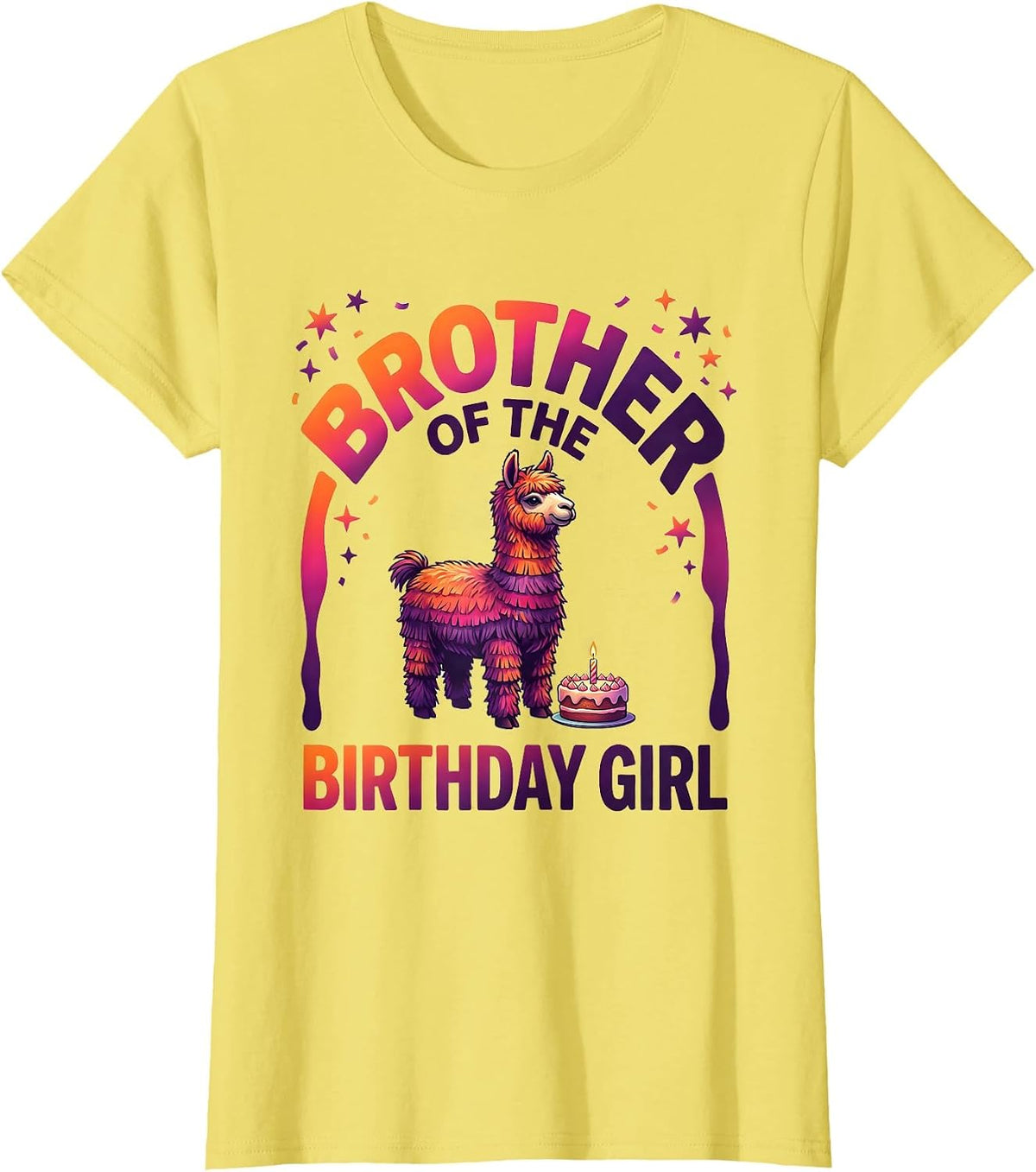 Brother Of The Birthday Girl Funny Llama Piñata Party T-Shirt - Lemon Yellow