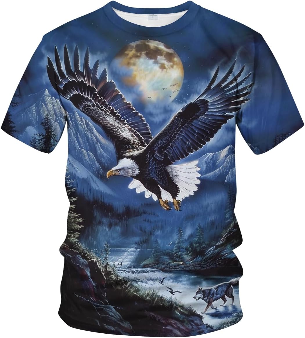 Novelty Men's American Bald Eagle T-Shirt Funny Eagle Graphic Tee Shirt - Blue