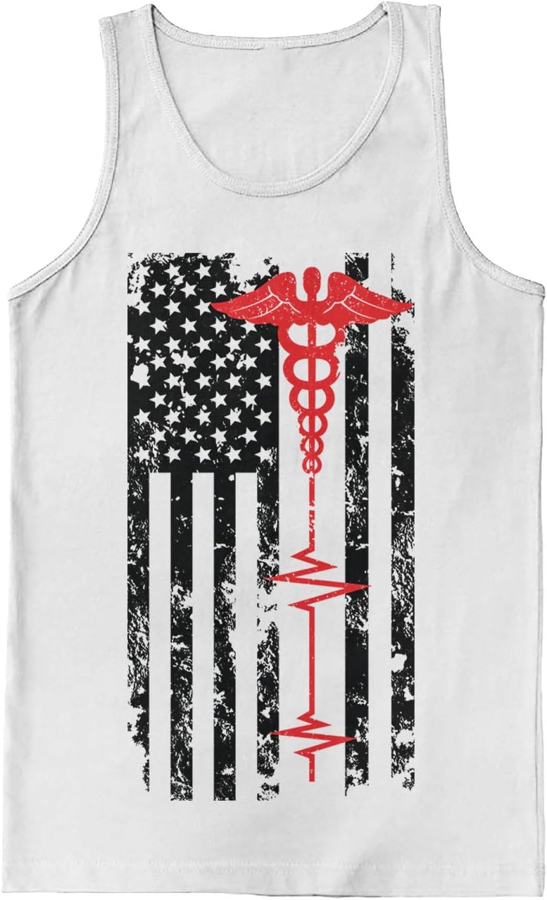 EMT Paramedic USA Flag - Red Line Support Men's Tank Top - White