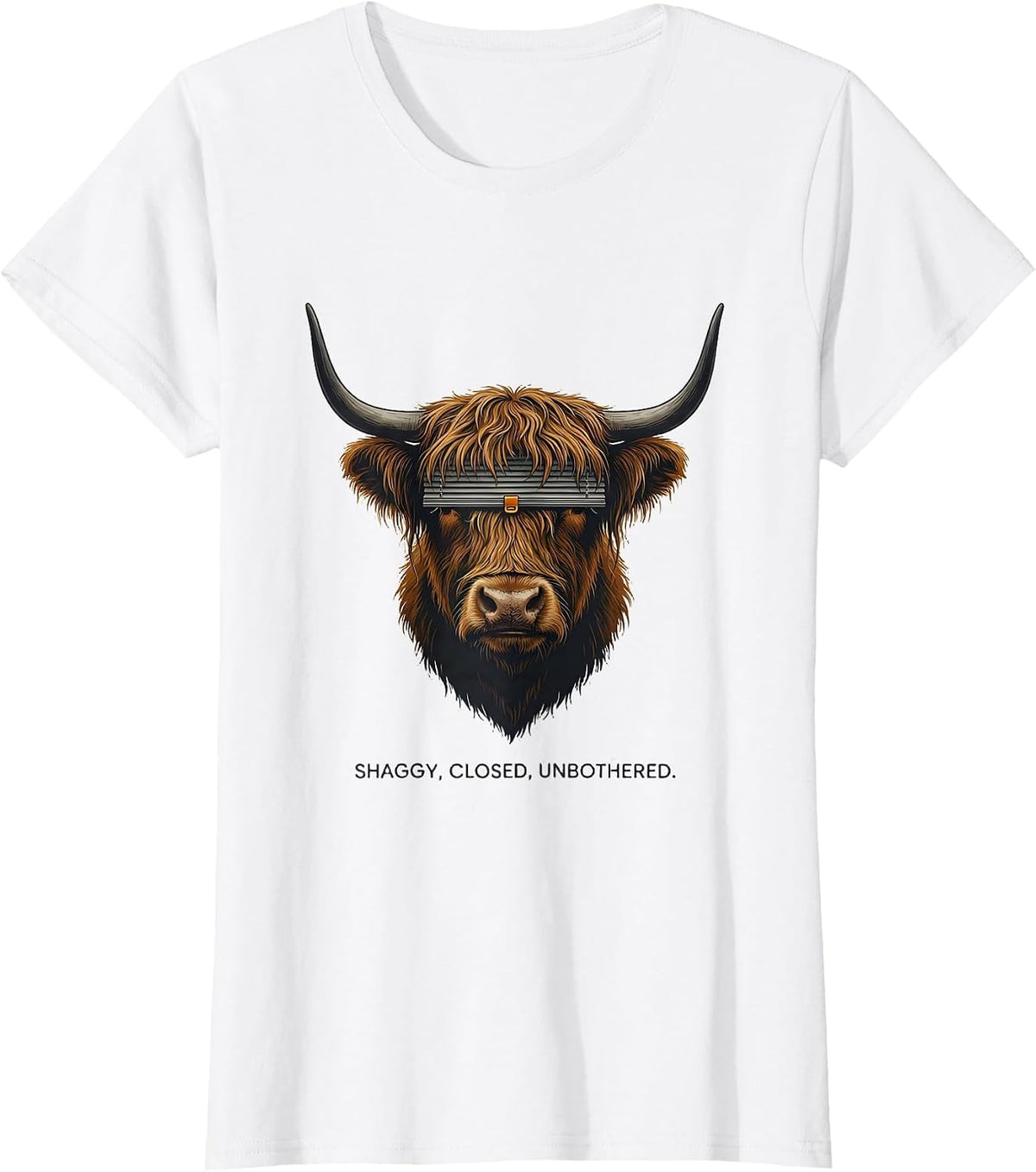 Shaggy Closed Unbothered Editorial Conceptual Highland Cow T-Shirt - White