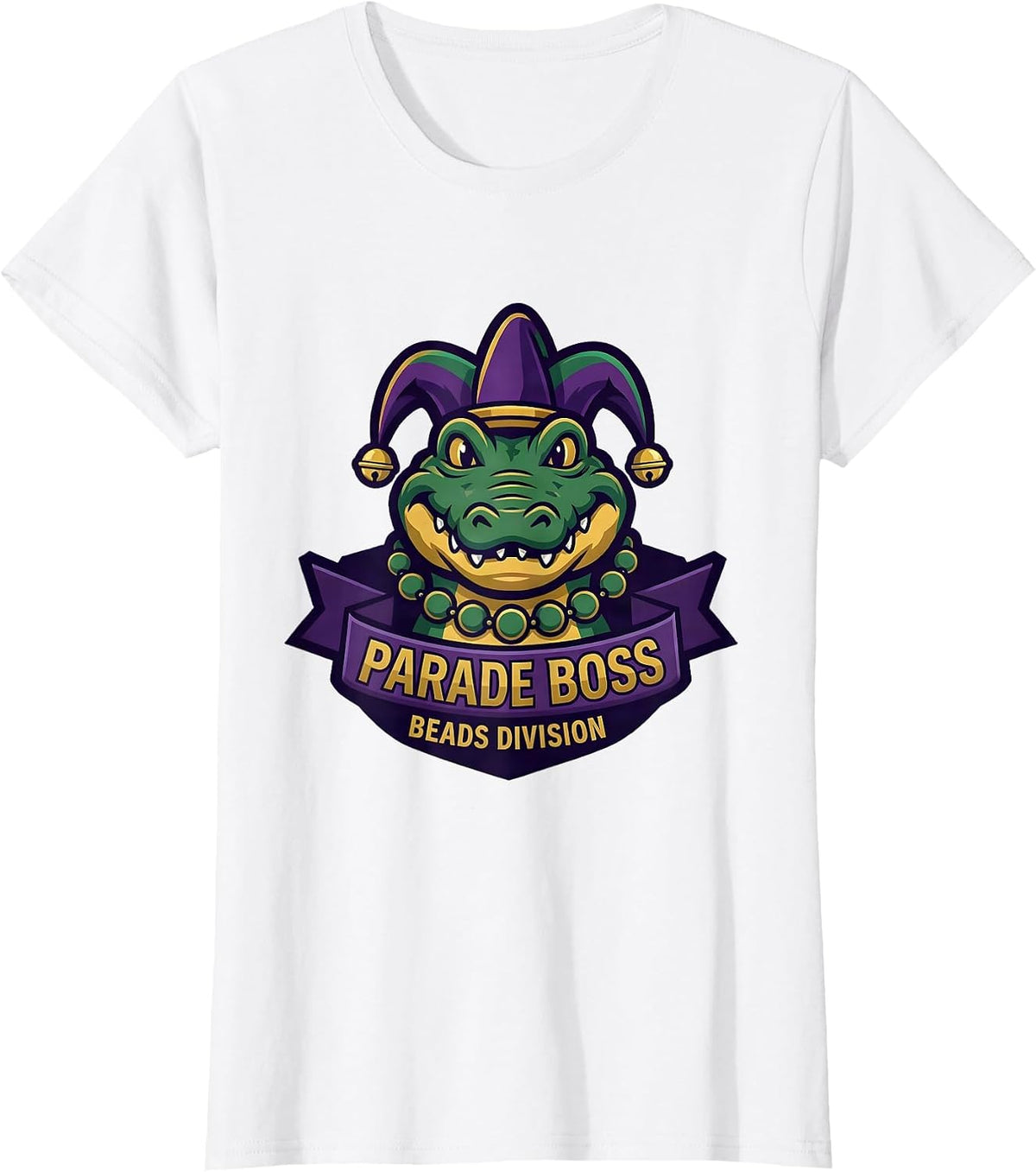 Women's Parade Boss Beads Division Mardi Gras Carnival Costume Party T-Shirt - White
