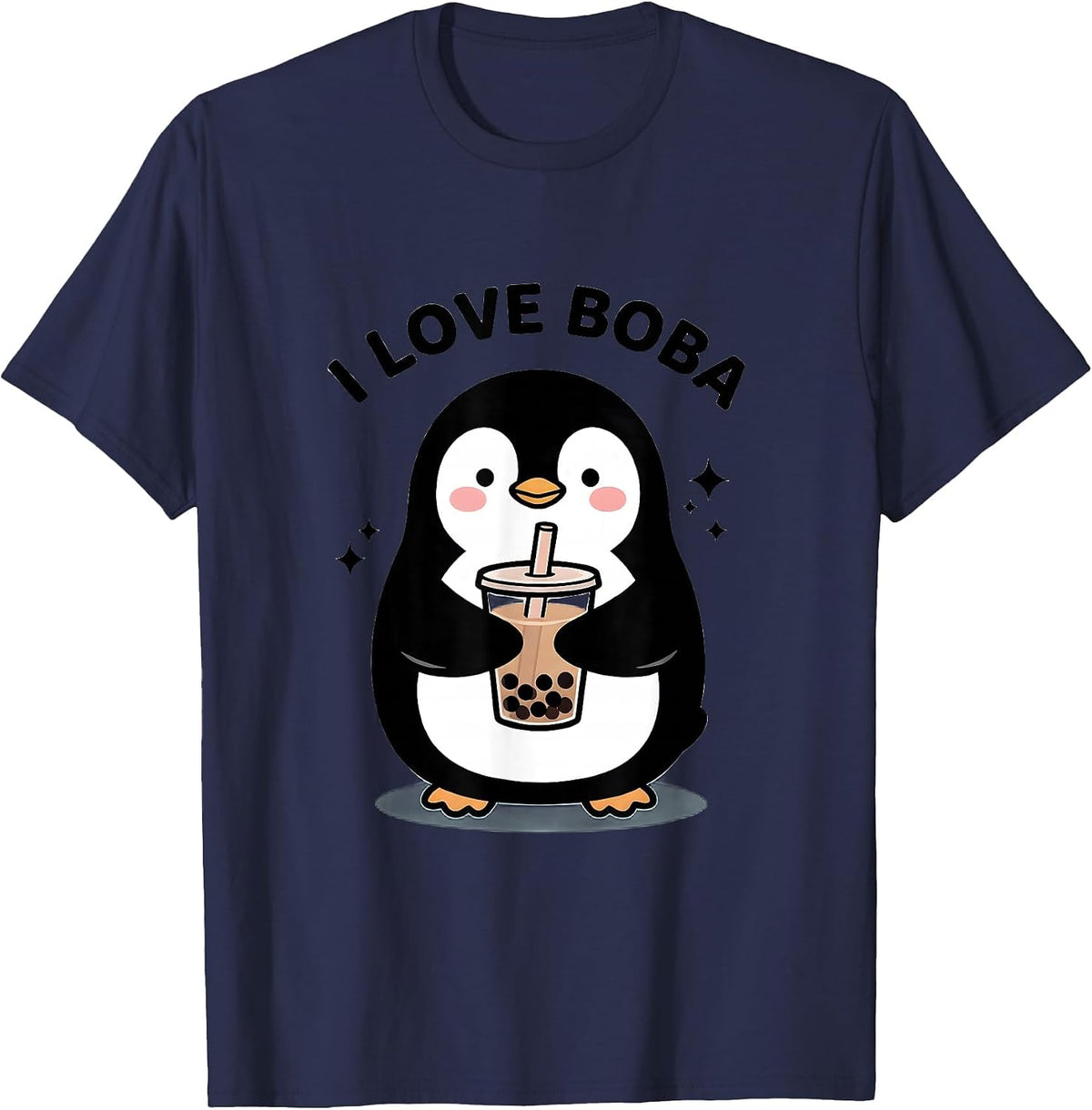 Men's I Love Boba Kawaii Penguin Anime Boba Tea Lover Gift T-Shirt - Navy Blue