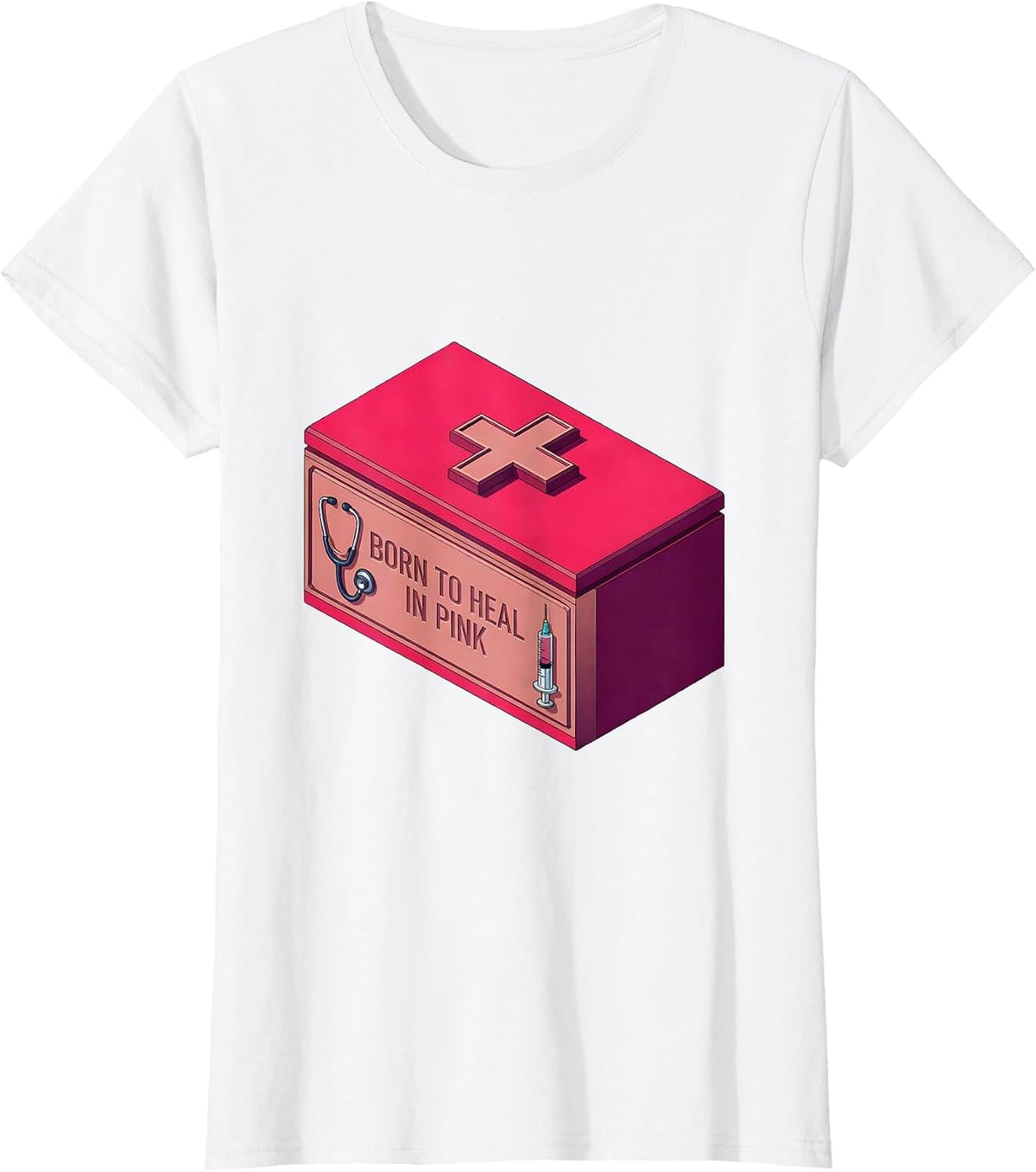 Born to Heal Pink Nurse Graphic Design T-Shirt - White