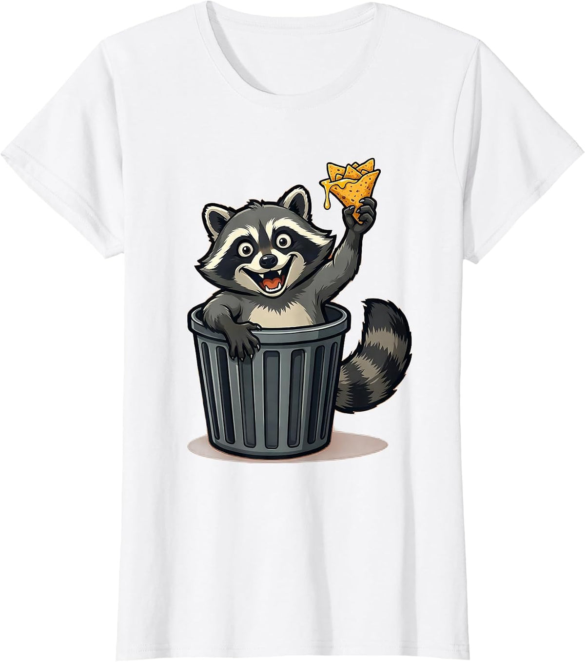 Raccoon Stealing Nachos Funny Trash Can Design T-Shirt - White