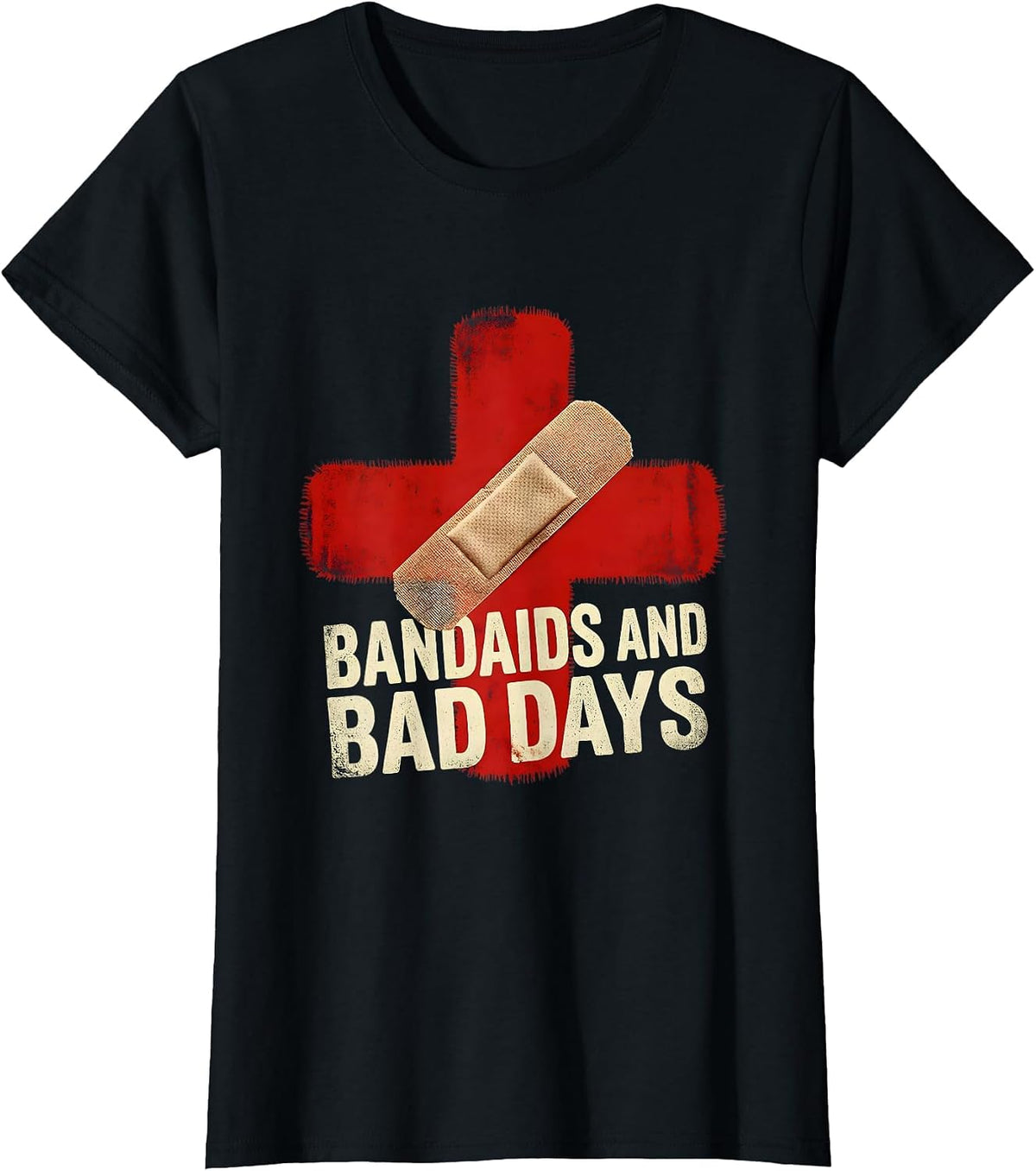Bandaids and Bad Days School Nurse Design T-Shirt - Black