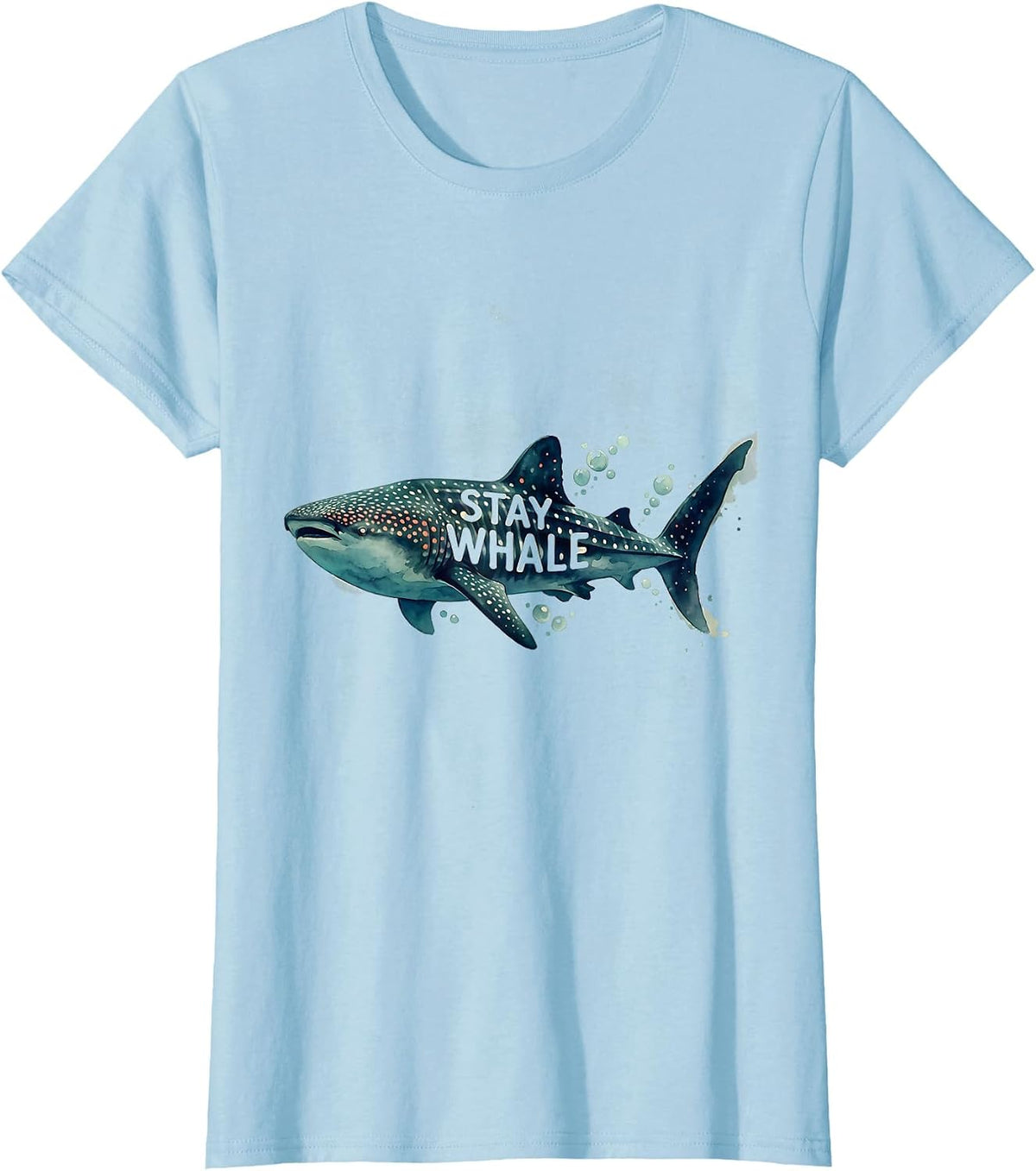Women's Stay Whale Funny Watercolor Whale Shark Ocean Wildlife Lover T-Shirt - Baby Blue