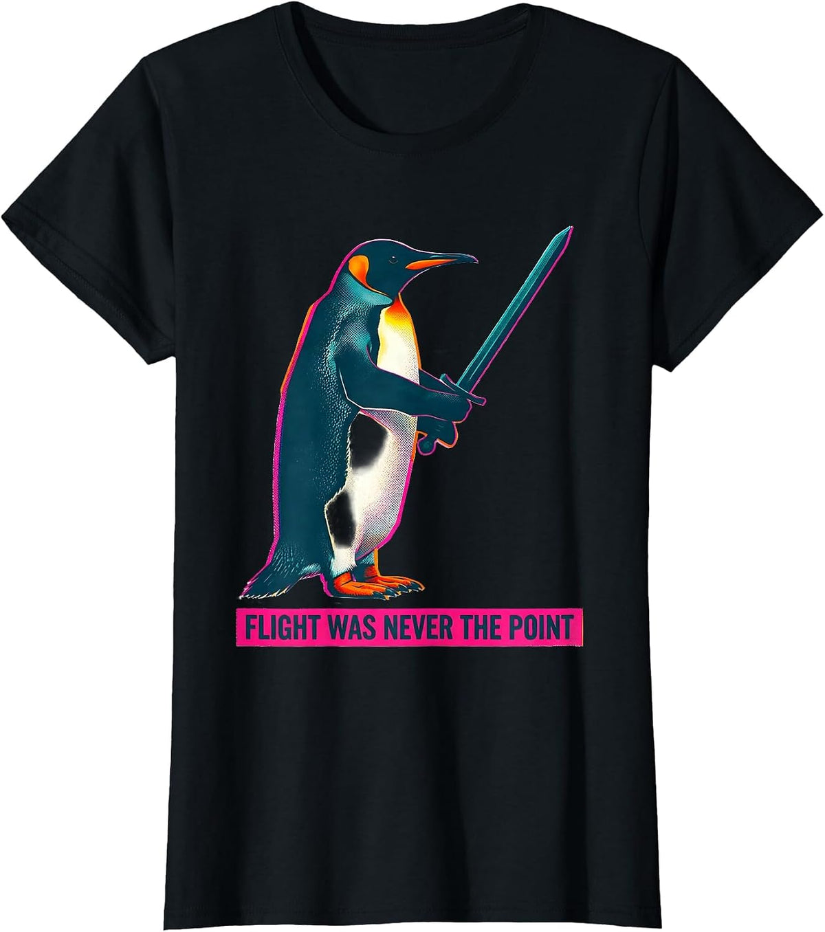 Flight Was Never The Point Risograph Dark Humor Penguin T-Shirt - Black
