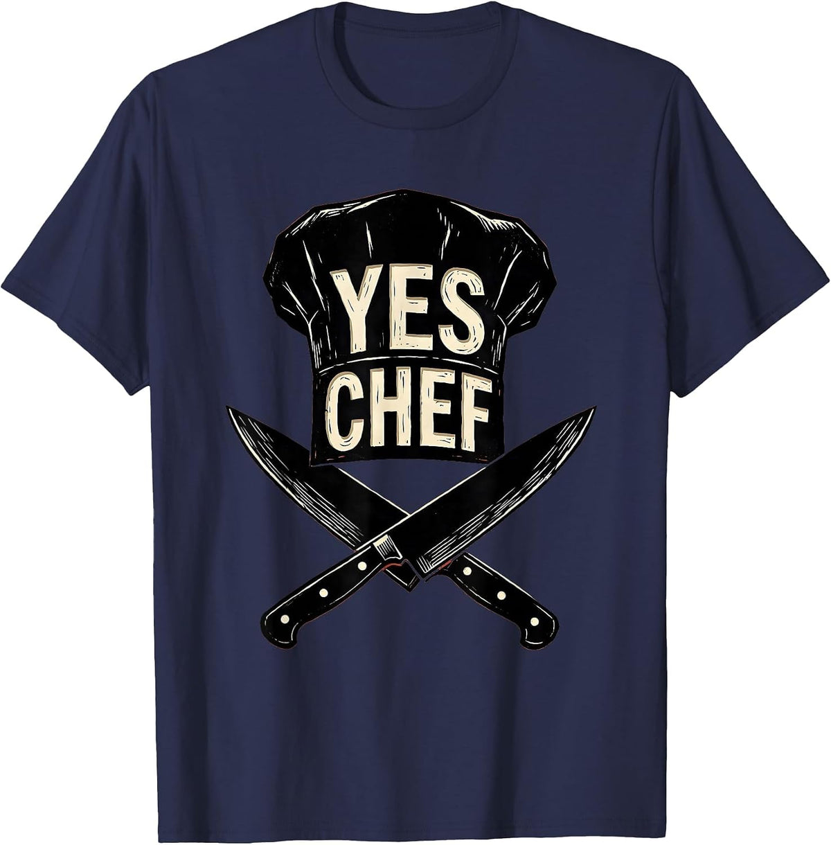 Yes Chef Bold Kitchen Command Design T-Shirt - Navy Blue