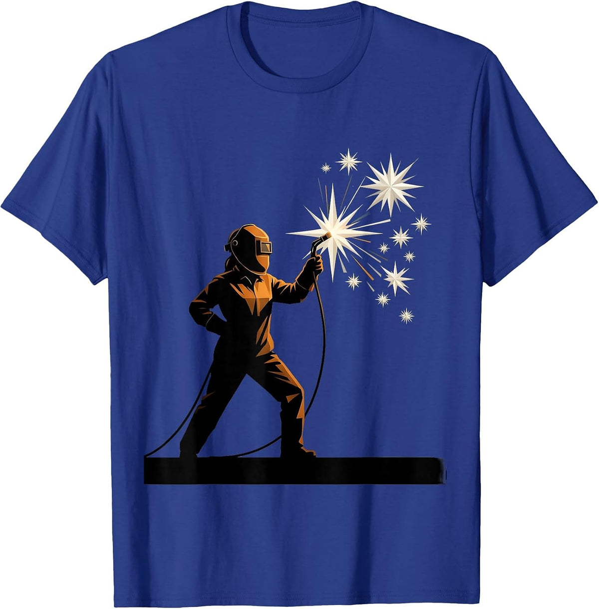 Labor Day Woman Welder Sparks Flying Graphic T-Shirt - Royal Blue