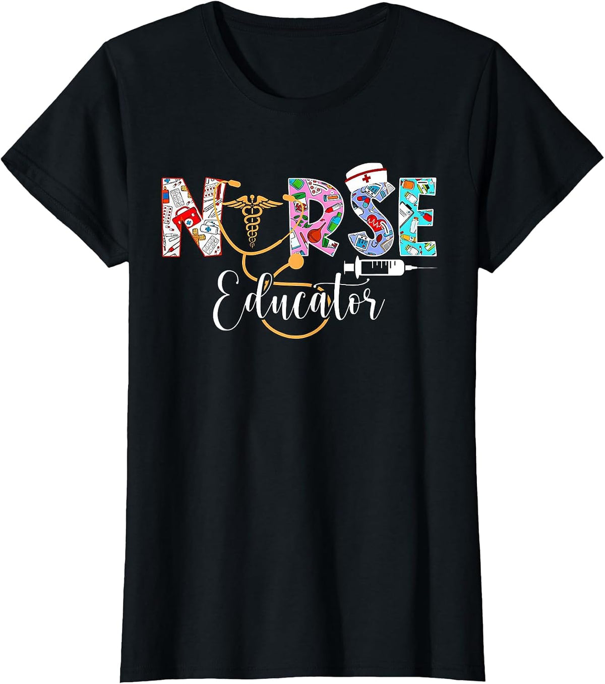 Nurse Educator Nursing School Instructor Stethoscope Nurse T-Shirt - Black