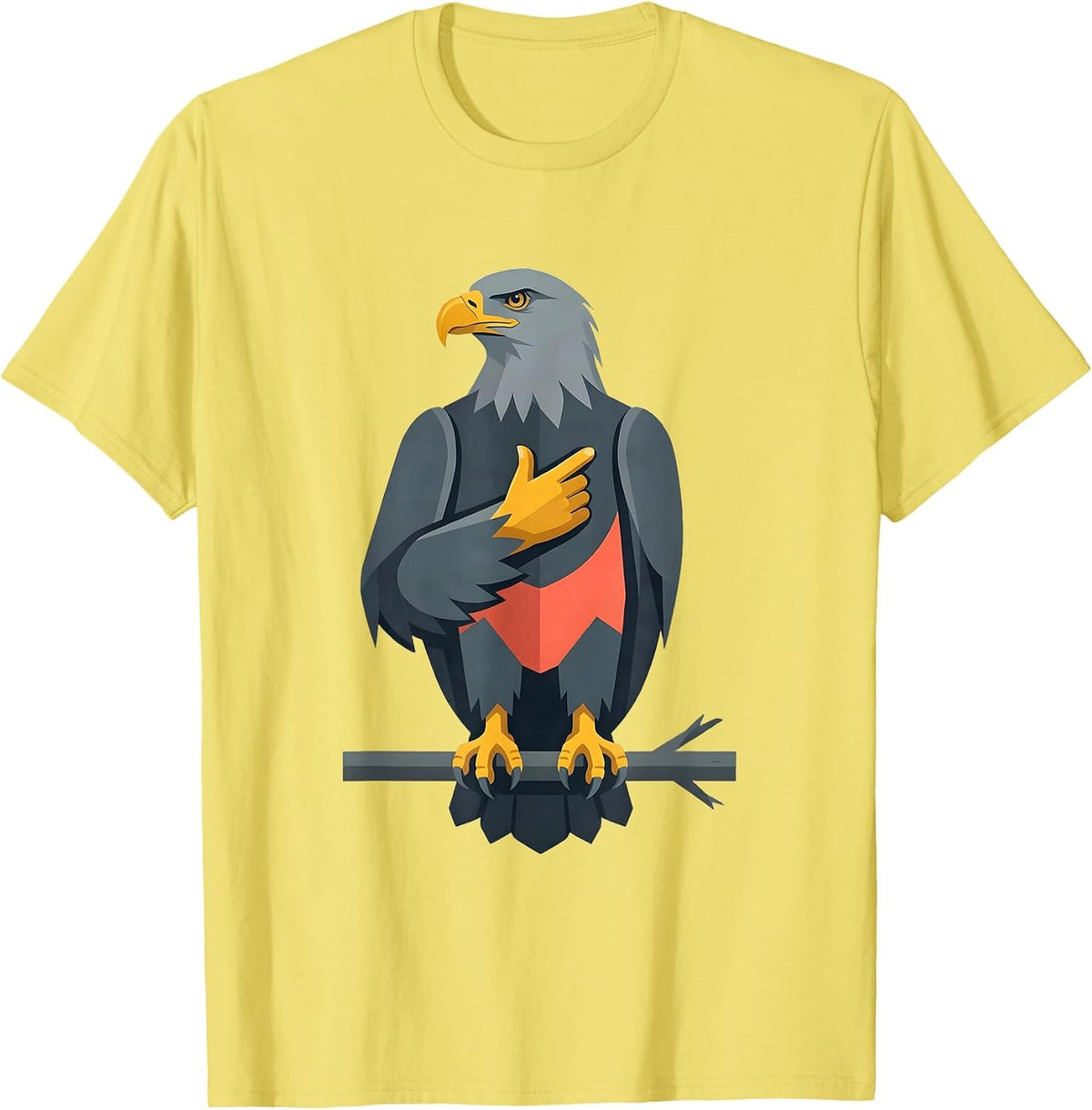Men's Bald Eagle Flat Vector Patriotic Nature Lover T-Shirt - Lemon Yellow