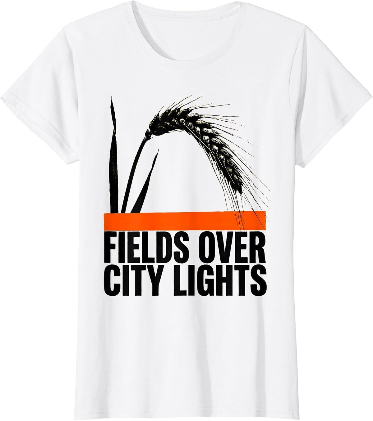 Fields Over City Lights Country Life Design T-Shirt - White