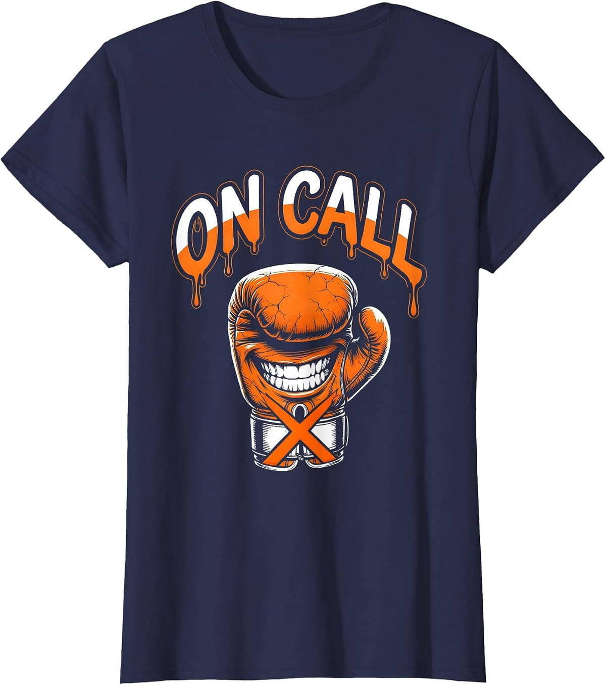 Women's ON CALL Bold Graphic Tee Grinning Boxing Glove Mascot T-Shirt - Navy Blue